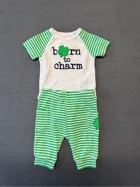 Born to Charm Green & White Striped Baby Set